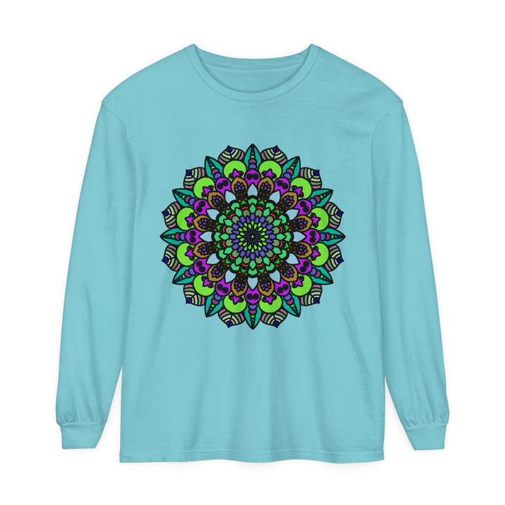 Psychedelic Mandala Unisex Long Sleeve T-Shirt with intricate kaleidoscope design