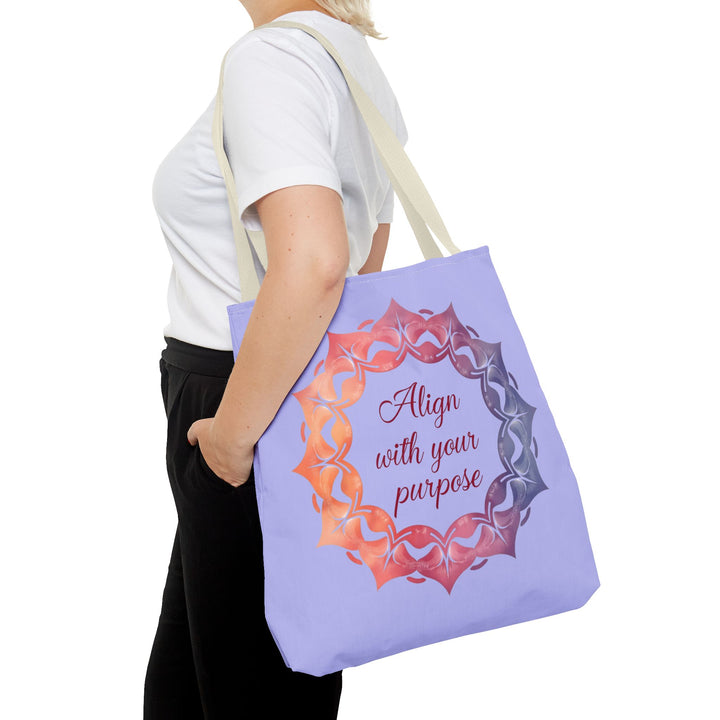 Colorful mandala tote bag in orange and purple shades, perfect for everyday use