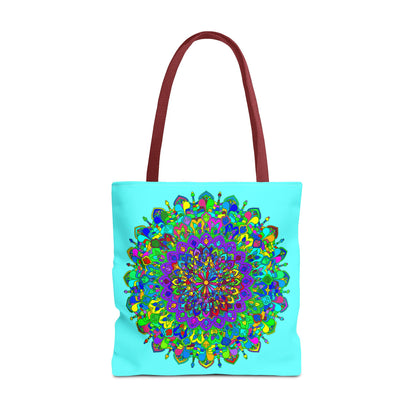 Vibrant and intricately designed mandala art tote bag with a colorful and eye-catching pattern, perfect for carrying your essentials in style