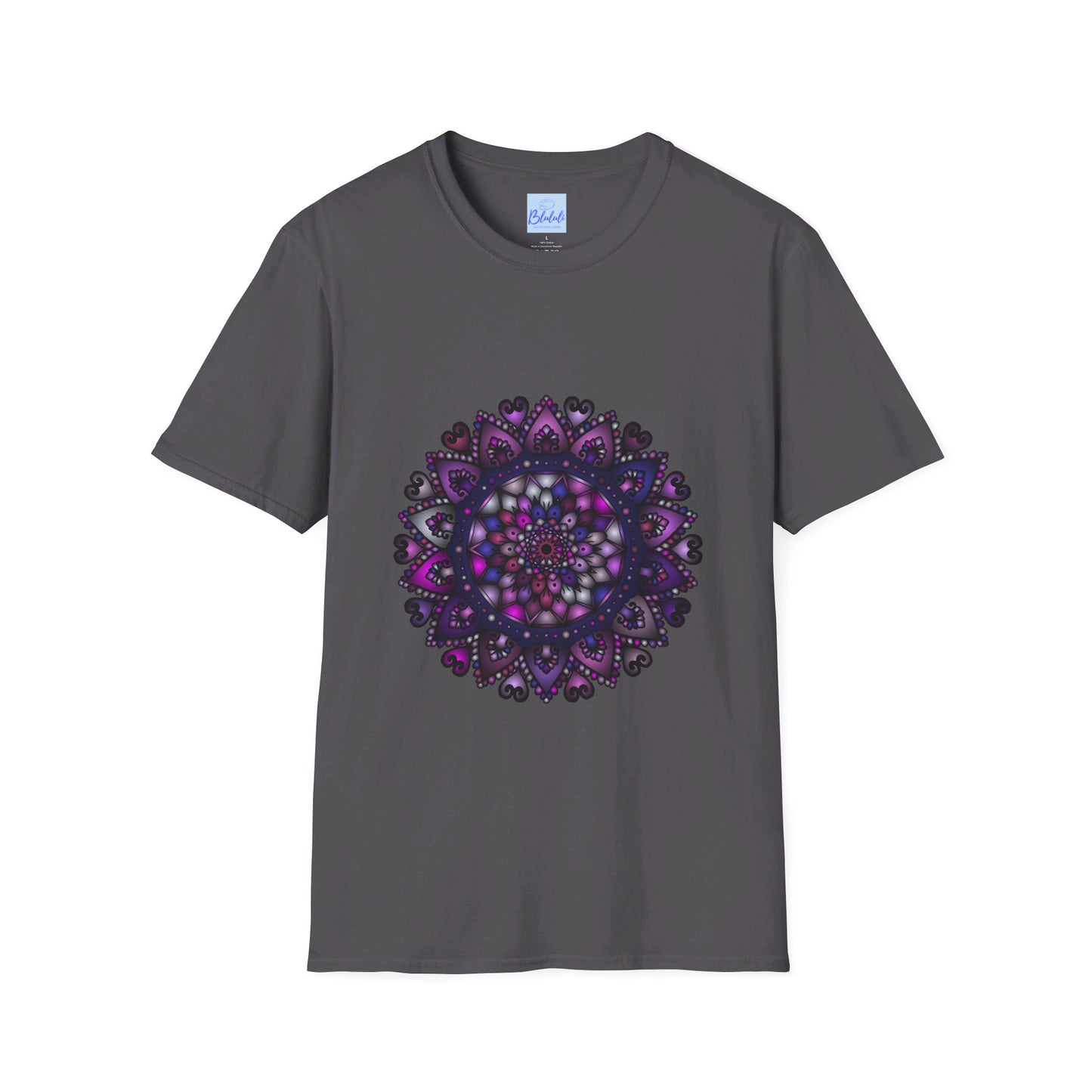 Soft purple Mandala art unisex t-shirt featuring a unique hand-drawn design