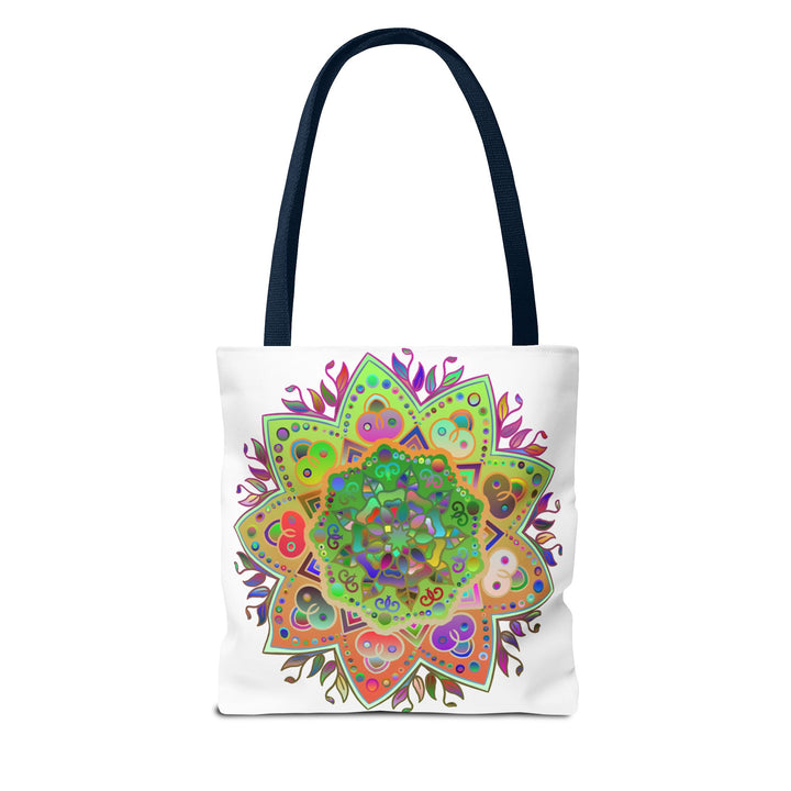 Large, vibrant mandala tote bag with colorful intricate design, perfect for carrying all your essentials in style