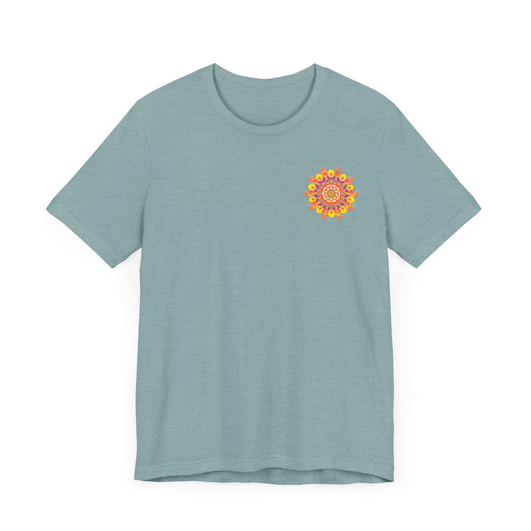 A colorful and intricate mandala design tee, representing spiritual peace and harmony