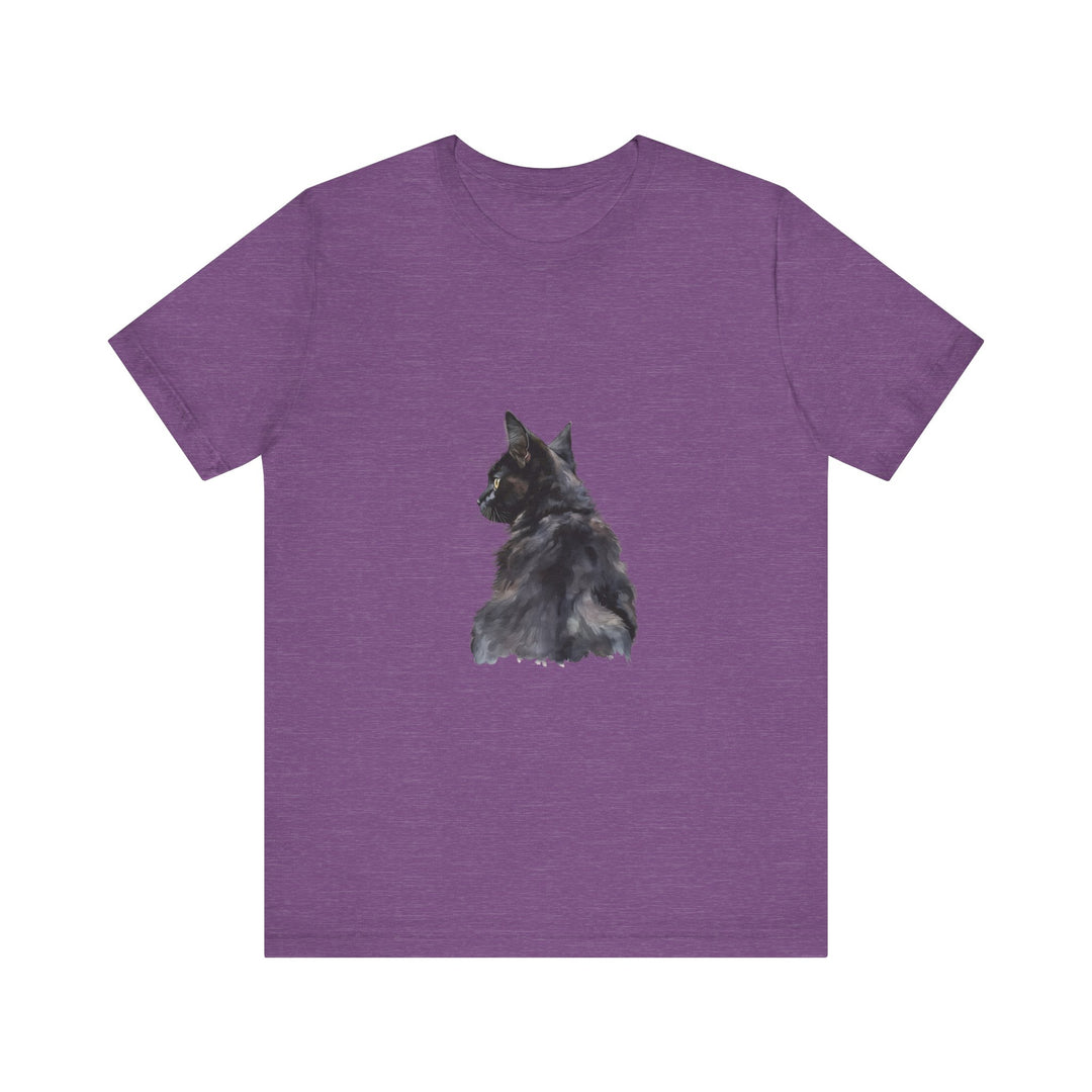 Beautiful watercolor illustration of a mysterious black cat on a stylish tee shirt