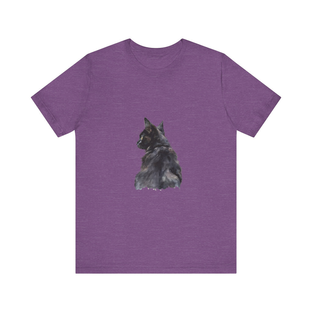 Beautiful watercolor illustration of a mysterious black cat on a stylish tee shirt