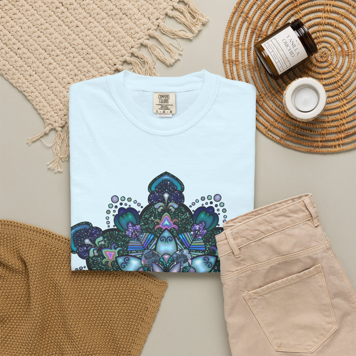 Blue Ocean Glitter Mandala T-shirt & Tote Bag Bundle