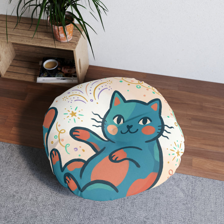 Gemütliches Boho-Neujahrs-Katzen-Bodenkissen