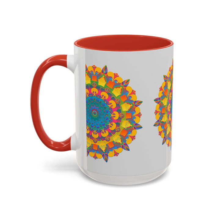 Beautiful ceramic mug with intricate mandala floral design in vibrant colors