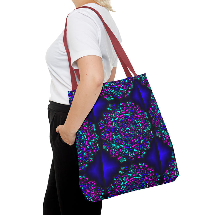 Kaleidoscope Mandala Tote Bag — Vibrant Neon Floral Pattern
