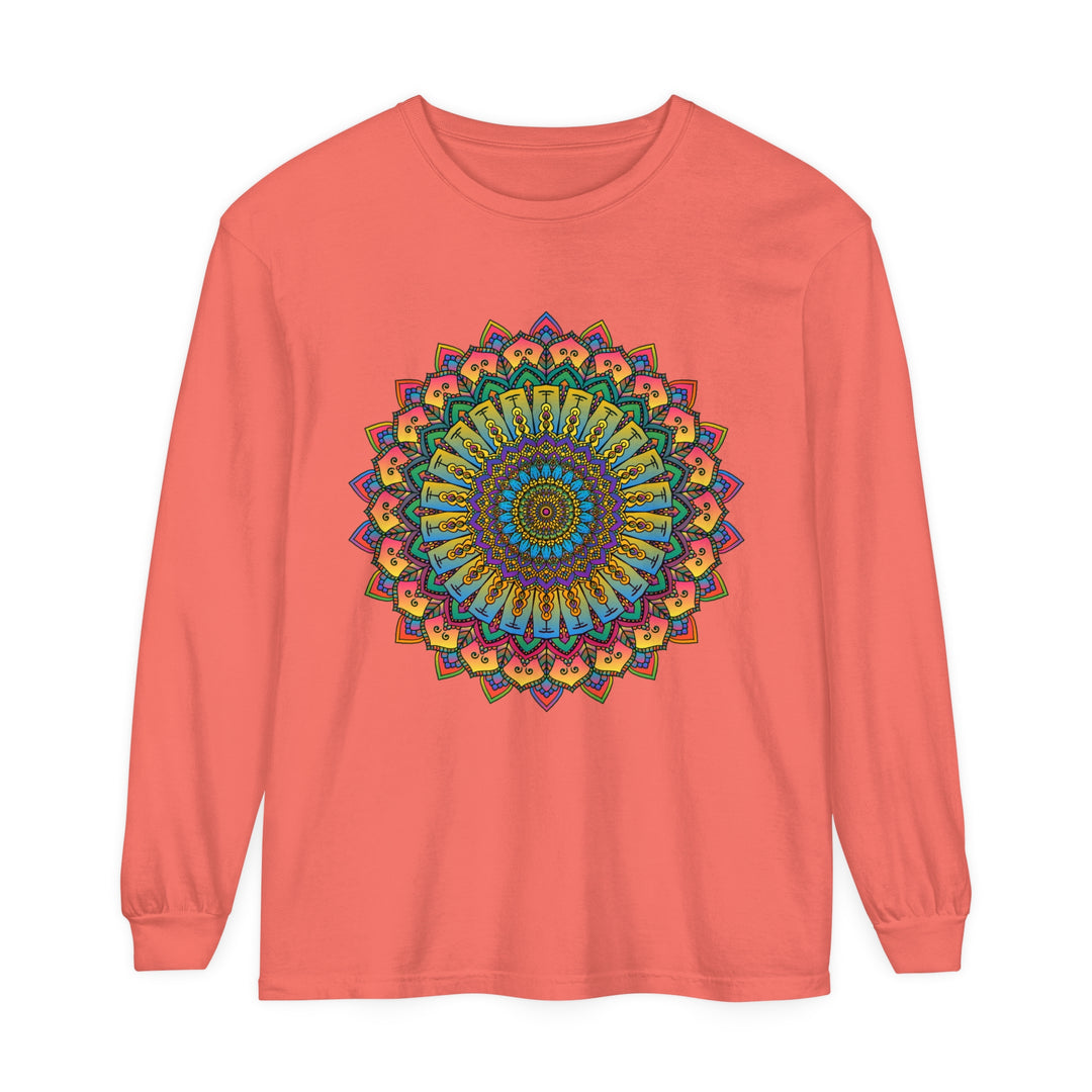 Intricate Mandala Unisex Long Sleeve T-Shirt with detailed geometric design