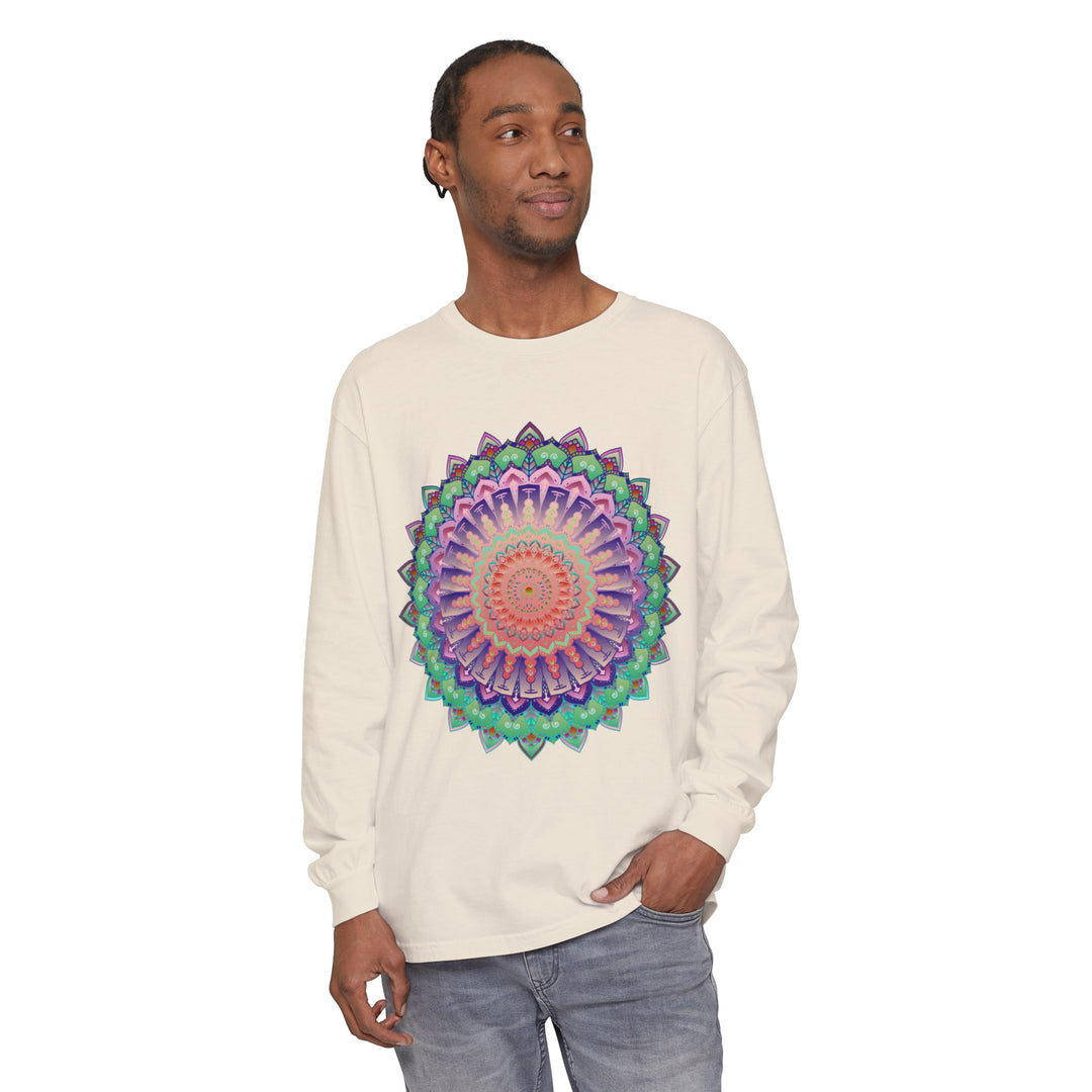 Long sleeve tee with an eye-catching and colorful mandala print