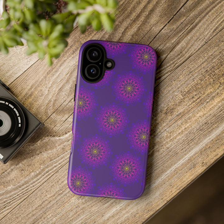 Intricate Purple Floral iPhone Case with Bold Mandala Design