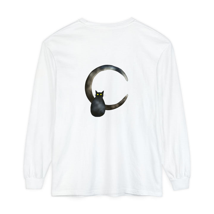 Black Cat Crescent Moon T-Shirt featuring a spooky feline design