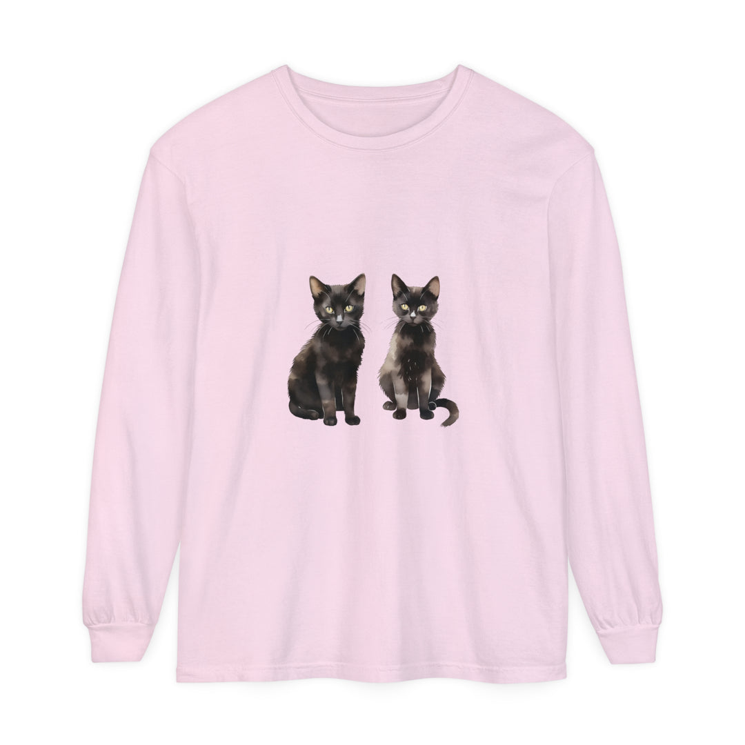 Black Cat Watercolor Art Long Sleeve T-Shirt featuring a beautiful watercolor painting of a black cat on a comfy long sleeve shirt