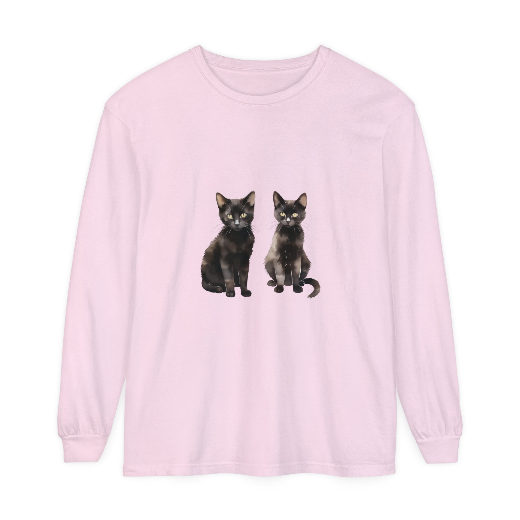 Black Cat Watercolor Art Long Sleeve T-Shirt featuring a beautiful watercolor painting of a black cat on a comfy long sleeve shirt