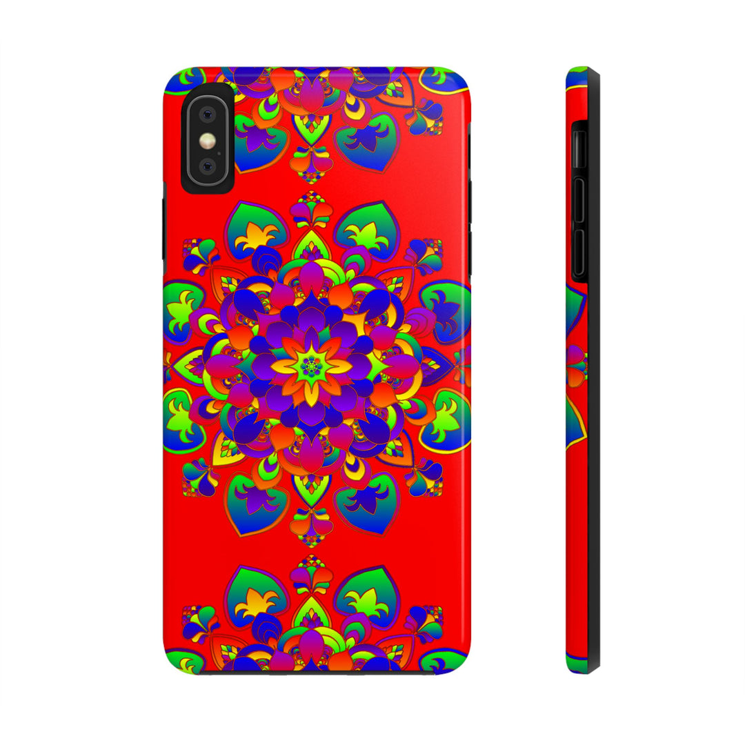 Hand Drawn Mandala Art Red Phone Case with intricate red mandala design for iPhone and Android