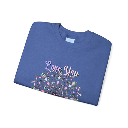 A cozy unisex crewneck sweatshirt in black, featuring Love You Mom text Perfect gift for mom's birthday