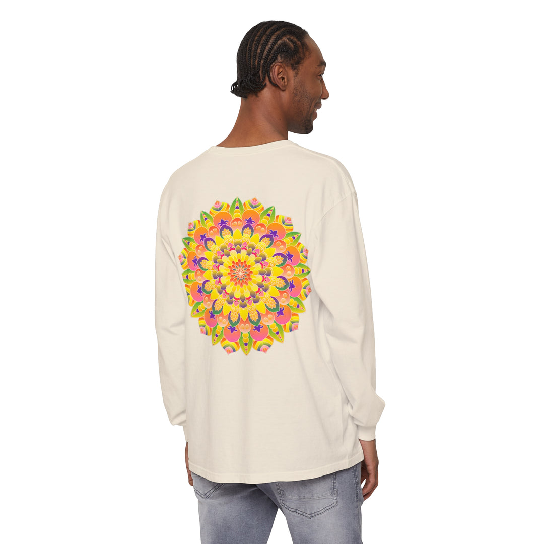 Vibrant Mandala long sleeve t-shirt with intricate design for unisex wear