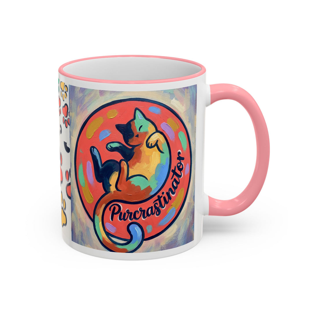 Colorful Paw Print Pet Lover Accent Rim Mug (11oz/15oz)