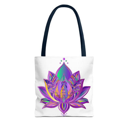 Colorful Mandala Lotus Tote Bag with intricate floral design and spacious interior