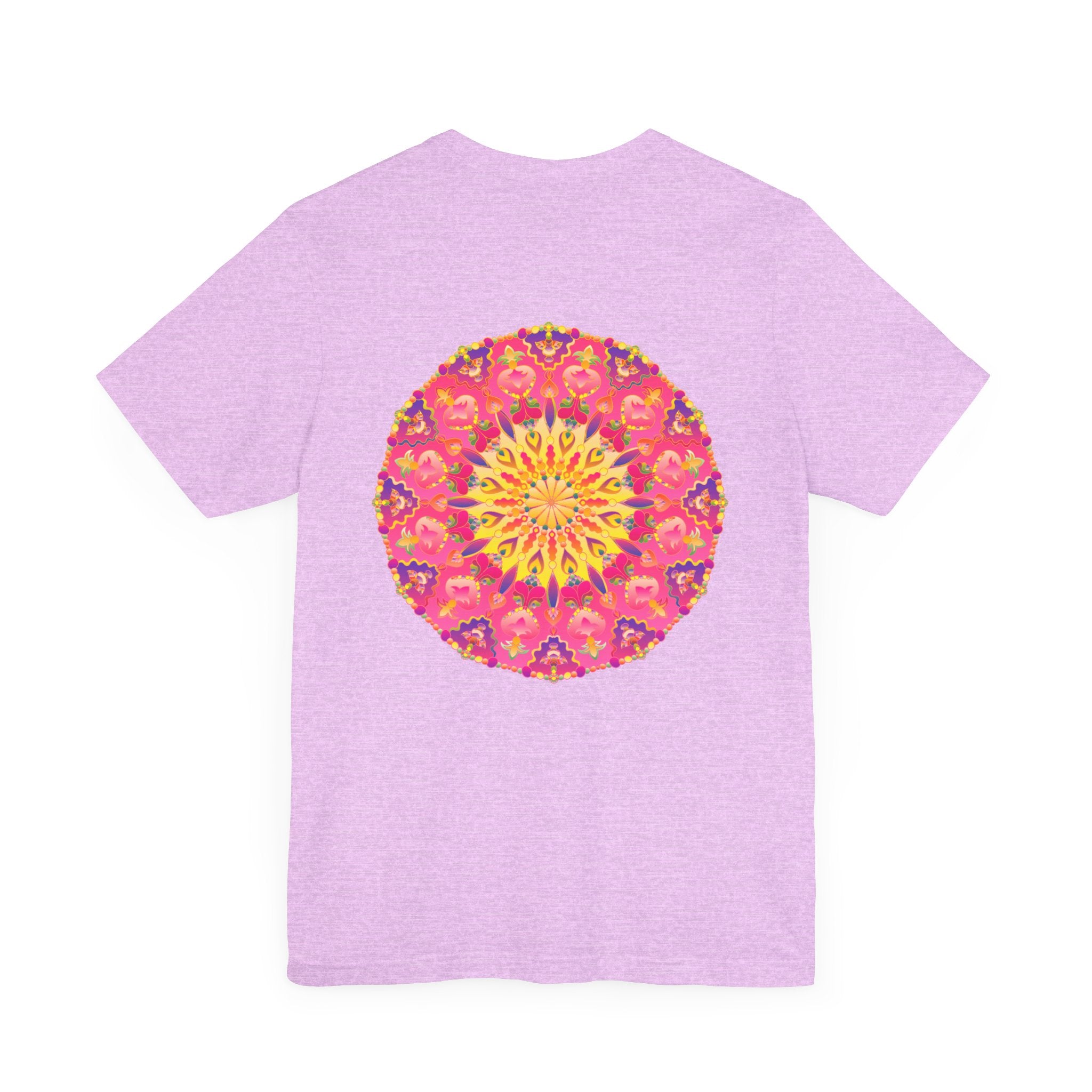 Beautiful pink and yellow mandala t-shirt featuring a design symbolizing peace and harmony