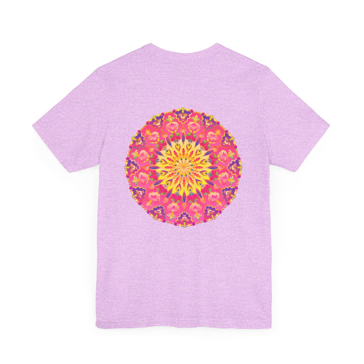 Beautiful pink and yellow mandala t-shirt featuring a design symbolizing peace and harmony