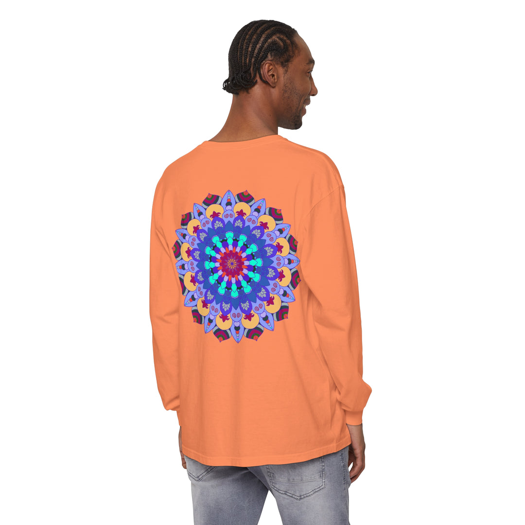 Vibrant Mandala Long Sleeve T-Shirt featuring a colorful and intricate mandala design