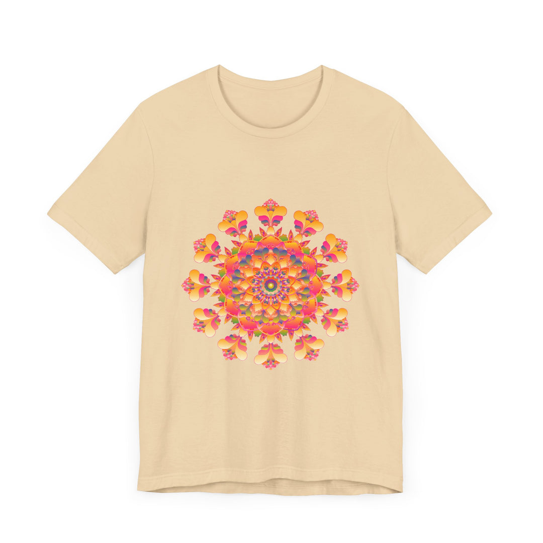 Stylish and eye-catching tee with a vibrant mandala pattern in multiple colors