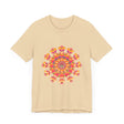 Stylish and eye-catching tee with a vibrant mandala pattern in multiple colors