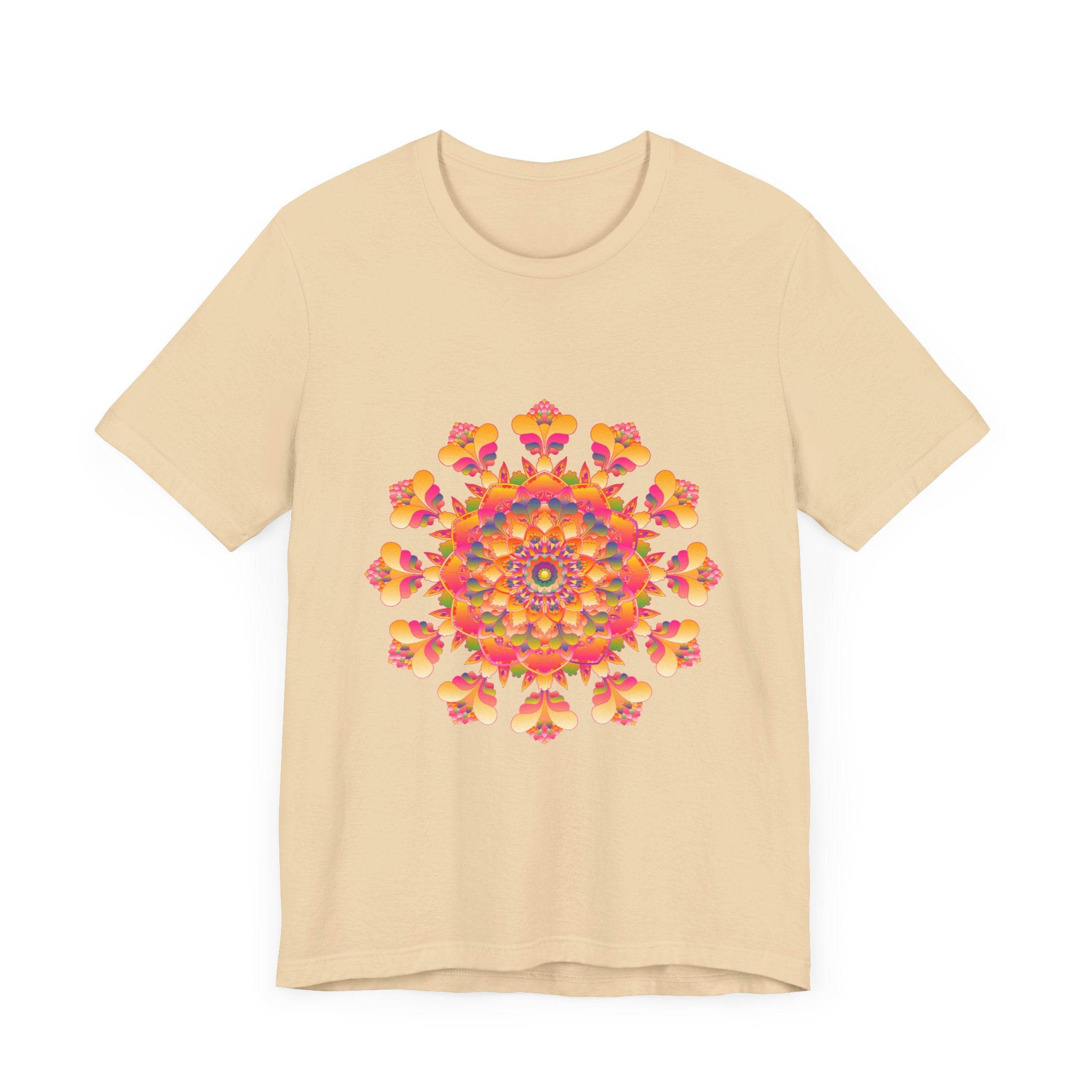 Stylish and eye-catching tee with a vibrant mandala pattern in multiple colors