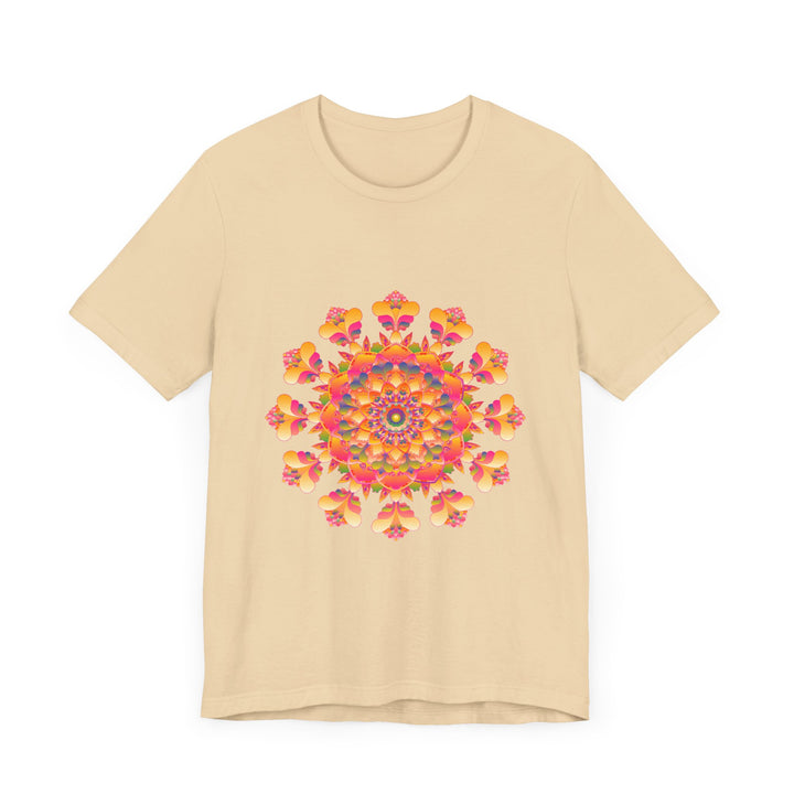 Stylish and eye-catching tee with a vibrant mandala pattern in multiple colors