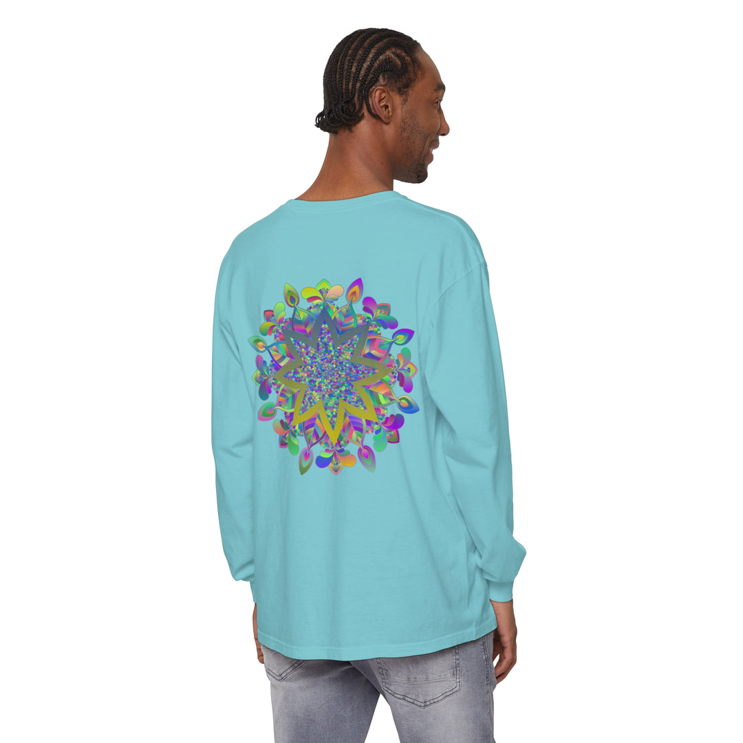 Colorful Mandala Unisex Long Sleeve T-Shirt with intricate, vibrant design