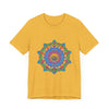 Colorful mandala t-shirt with intricate and vibrant design, perfect for adding a pop of color to your wardrobe