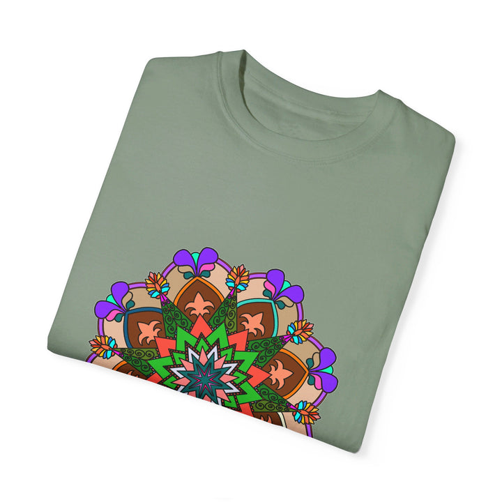 Unisex Mandala T-Shirt featuring hand-drawn mandala art on 100% ring-spun cotton, garment-dyed for extra comfort