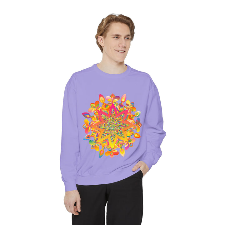 Colorful and intricate mandala print sweatshirt, perfect for casual and comfortable style