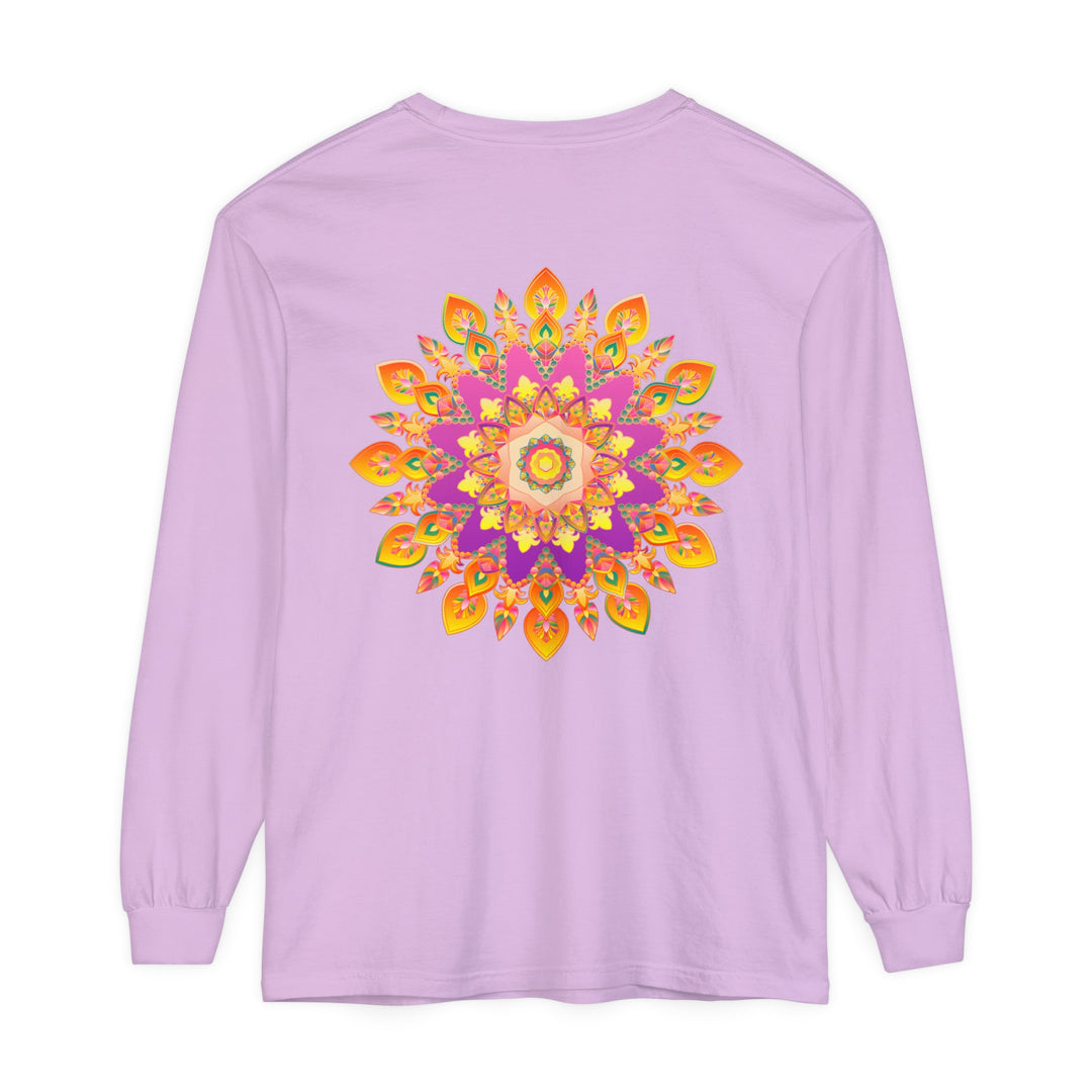 Colorful and intricate mandala design featured on a unisex long sleeve t-shirt