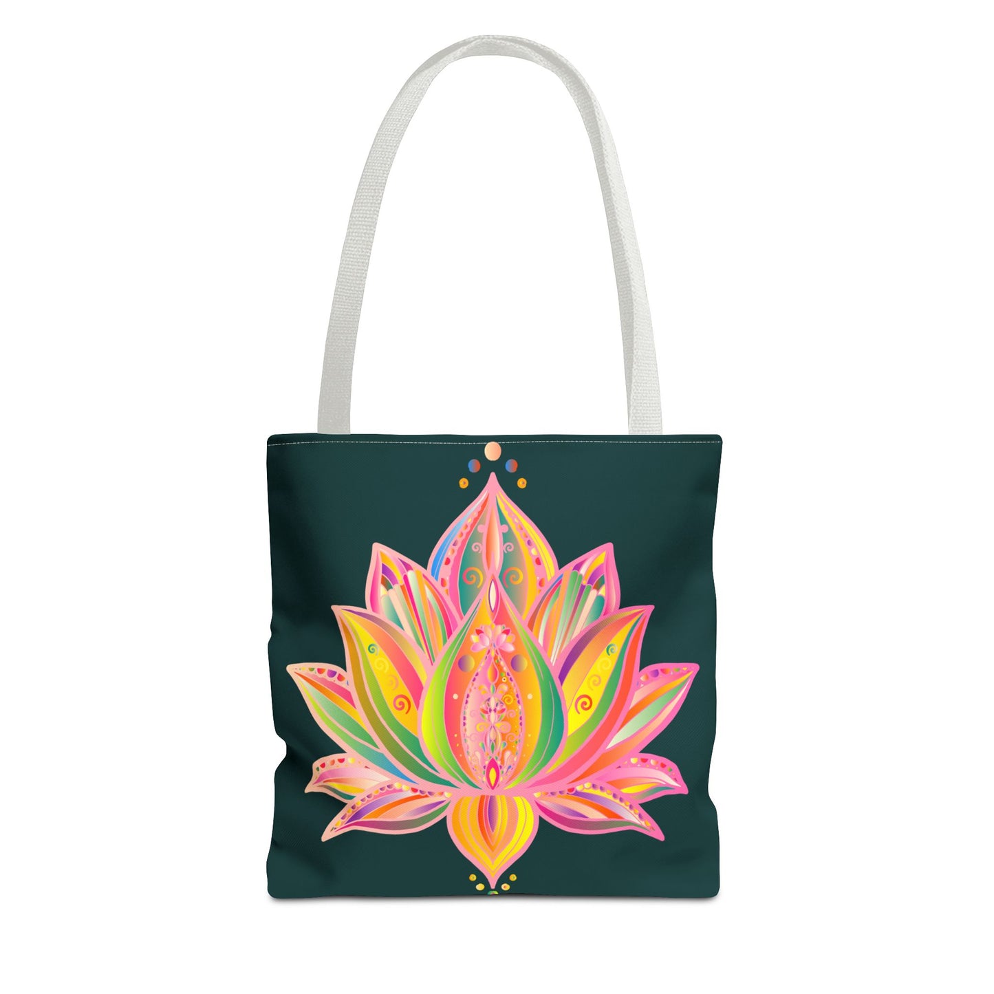 Beautiful Mandala Lotus Tote Bag with intricate floral design and vibrant colors