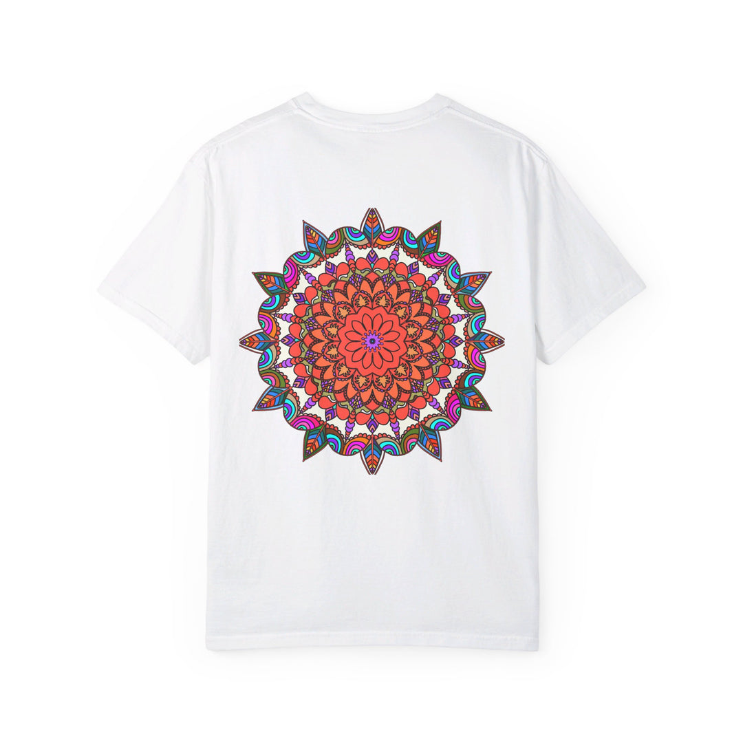 Unisex mandala t-shirt made from 100% ring-spun cotton, hand-drawn mandala art, and garment-dyed for extra comfort