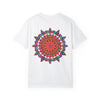 Unisex mandala t-shirt made from 100% ring-spun cotton, hand-drawn mandala art, and garment-dyed for extra comfort