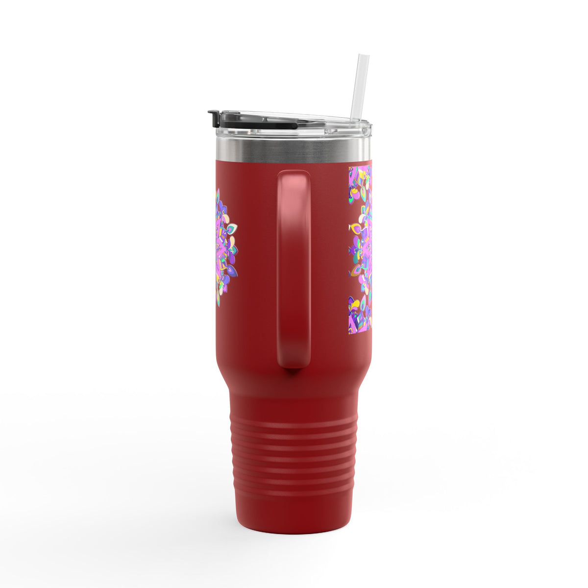 40oz Insulated Travel Mug — Purple Floral Mandala Design