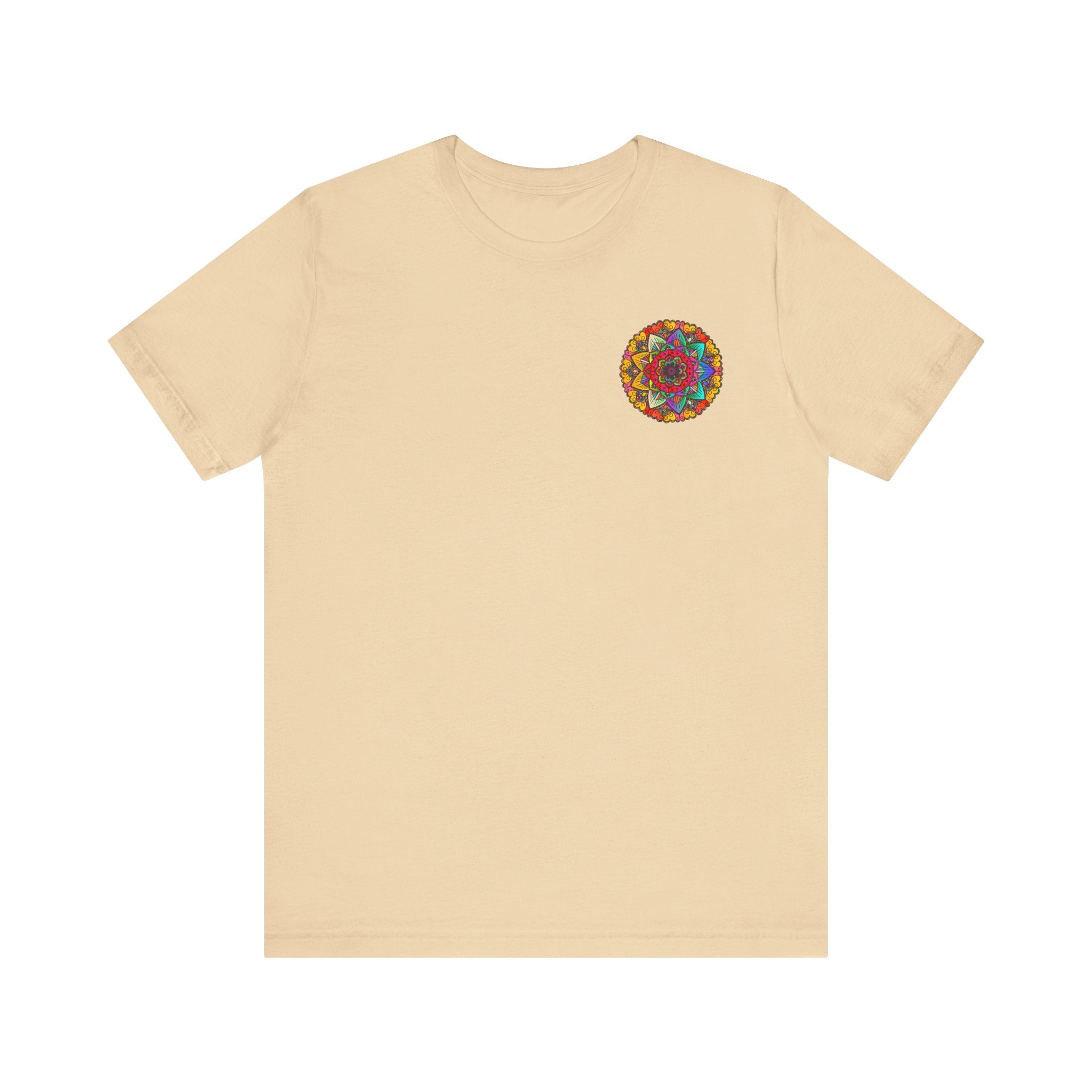 Close-up of Mandala Peace & Harmony T-Shirt showcasing intricate colorful design