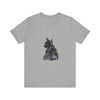 A close-up image of a soft and comfortable Mysterious Black Cat Watercolor Tee with a unique watercolor print design