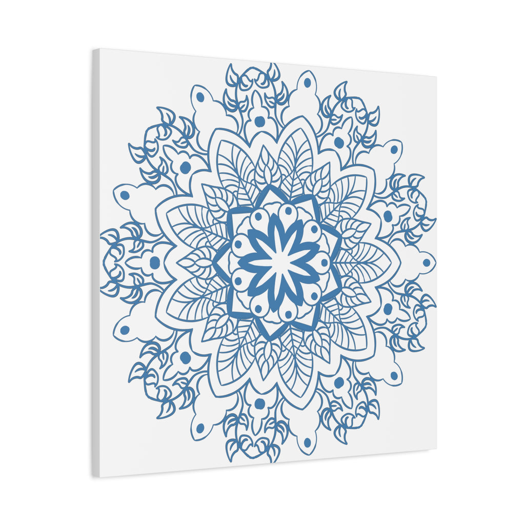 Handmade Mandala Art in Steel Blue on Matte Canvas, Stretched and 125 inches thick, perfect for adding a touch of elegance to any space