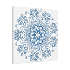 Handmade Mandala Art in Steel Blue on Matte Canvas, Stretched and 125 inches thick, perfect for adding a touch of elegance to any space