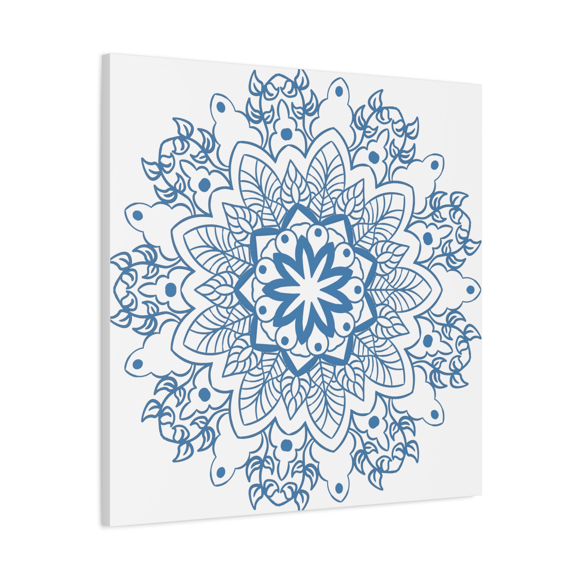 Handmade Mandala Art in Steel Blue on Matte Canvas, Stretched and 125 inches thick, perfect for adding a touch of elegance to any space