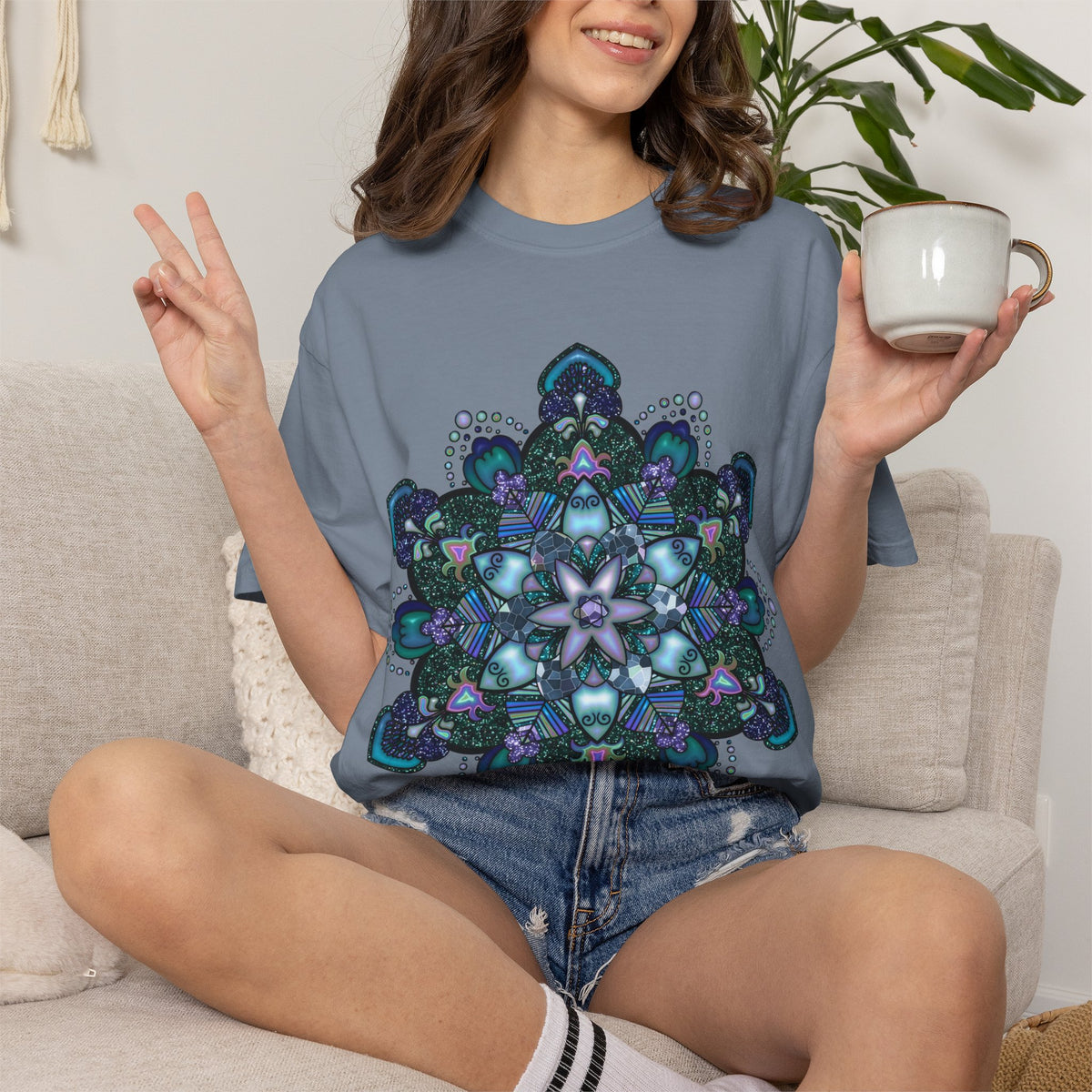 Mandala T-Shirt – Blue Purple Boho Geometric Floral Design