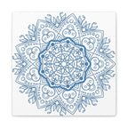 A beautiful handmade mandala design wall art in steel blue color, printed on matte canvas, stretched and framed with a 125 inch frame