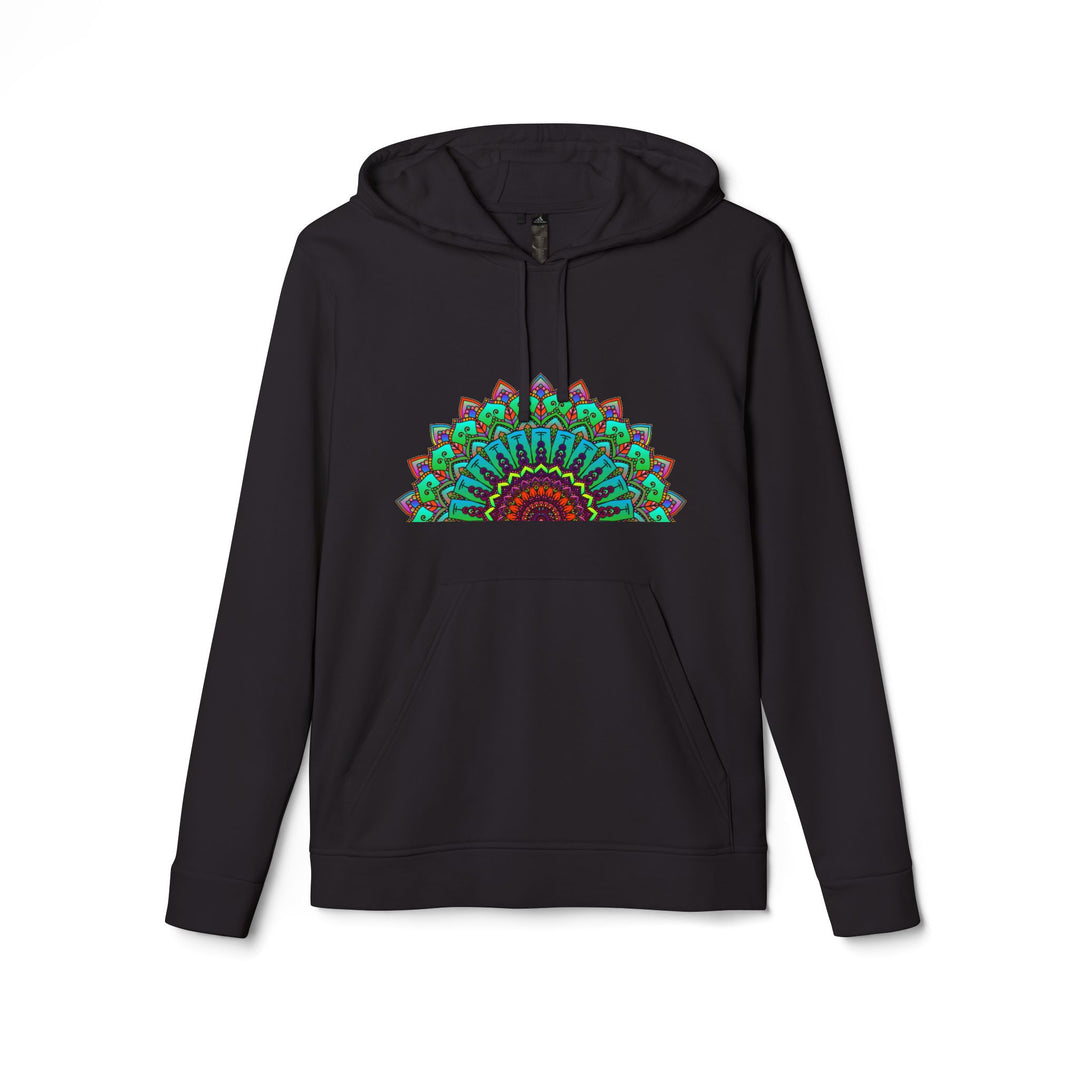 Colorful neon mandala design Adidas fleece hoodie with cozy hood