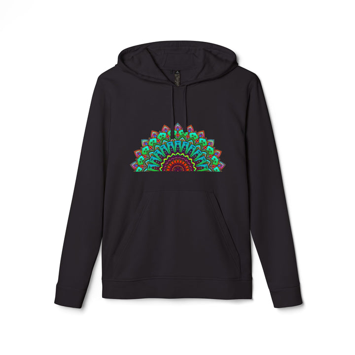 Colorful neon mandala design Adidas fleece hoodie with cozy hood