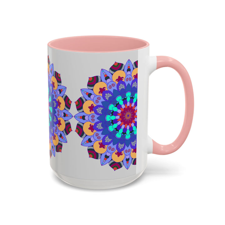 Colorful mandala art mug hand-painted with intricate and symmetrical patterns