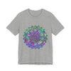 Vibrant and detailed mandala design on a colorful t-shirt